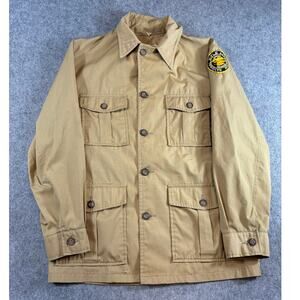 VINTAGE 50s Field And Stream NRA Hunting Jacket Mens Medium Tan Utility Shooting